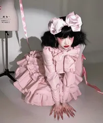 【CATCOCOON】クラシカルロリータ セットアップ ピンク 長袖リボンブラウス×フリルサスペンダースカート 姫系 クラロリ ゴスロリ 正規品 公式タグ付き 即納