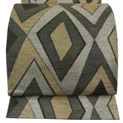 【美品】 袋帯 名品 幾何学 金銀糸 箔 灰緑 六通 正絹 【中古】