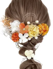 着物 卒業式 振袖 七五三 ヘッドパーツ 浴衣 水引 ヘアアクセサリー 袴 造花飾り 結婚式用 すみ草 手作り か パール あじさい 専用ケース付き ドライフラワー オレンジ 髪飾り Y3013 成人式