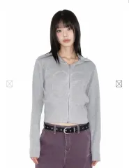 アズオン ニット フーディー ジップアップ グレー