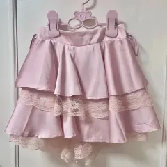 ヴィンテージ ピンク レース サテン ティアードスカート