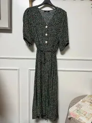 Leccove フラワー ロング ONE PIECE