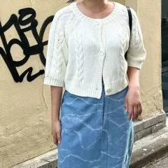 ケーブル編み 半袖 カーディガン F