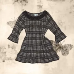 ヴィンテージ ブラウン CHECK エンブロイダリー レース ニット ブラウス