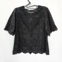 j peak 黒 レース エンブロイダリー ブラウス フリーサイズ