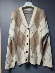 レディース ニット オーバーサイズ カーディガン アーガイルパターン ベージュ フリーサイズ