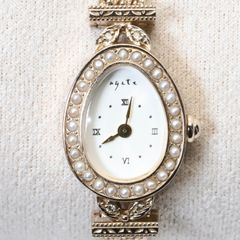agate オーバルフェイスジュエリーウォッチ シャンパンゴールド - メルカリ