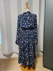 チョーカー風 スリット フラワーパターン シフォン ロング ONE PIECE