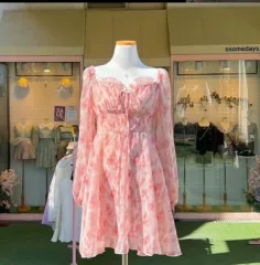 somedays 花柄 ワンピース オフショルダー ホルターネック プリンセス フェアリー ウエストゴム ピンク