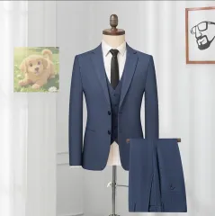 高品質 格子柄 シングルスーツ メンズ ビジネス セットアップスーツ ウエスト伸縮有り パンツ 秋 スーツセット/ダークグレー