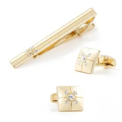 【新品】 ネクタイピン カフス セット 箱付き タイピン メンズ シンプル プレゼント 結婚式 成人式 冠婚葬祭 父の日 クロスストーン ゴールド ANY SELECT 1