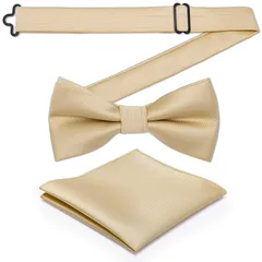 【新品】 [Segarty] ネクタイ 蝶ネクタイ&ポケットチーフ シャンパンゴールド settle 11.5*6cm ワンタッチ ボウタイ&ポケットチーフ23x23cm 2点セット 大人も使える フォーマル メンズ レディース 成人式 ピアノ 演奏会用  0