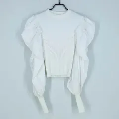 ZARA(ザラ) レディース 春 秋 パフシャツ スリムフィット リブニット ライトアイボリー S ( HU37731 )