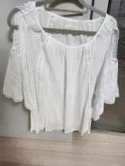 ショルダーオープン レース ブラウス コットン