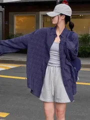 0 7 ネイビー チェック シャツ