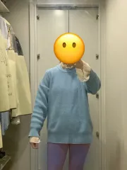 ユニセックス パーカー ニット セーター 青 ライトブルー L