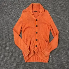 HARE オレンジ ショールカラー ケーブル編み コットン ニットカーディガン