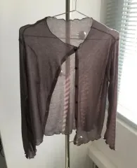 ブラウン 春 夏 斜めボーダー カーディガン