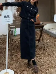 ブラックデニムスカートセット s