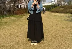 春 秋 レイヤード インナー ルーズフィット 黒 ロング ティアードワンピース