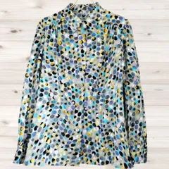 B1864 ヴィンテージ Vintage ブラウス シャツ 長袖 羽織 総柄 レトロ 水玉 ドット レギュラーカラー マルチカラー カラフル アート系