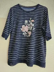 伸縮性 チャン ボーダー柄 花柄 Tシャツ