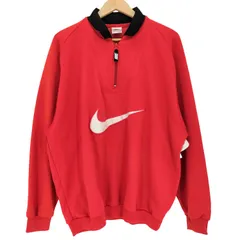 ナイキ NIKE 90s 白タグ ビッグスウッシュロゴ刺繍 襟付き ハーフジップ プルオーバー ジャージースウェット メンズ import：L 