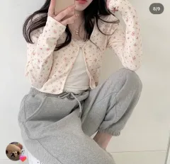 ミニポエ フラワーパータン クロップドカーディガン