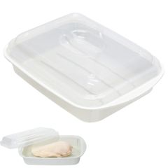 Easy microwave-cooked salad chicken. Steamed dish cooking utensil. Time-saving microwave cooking appliance. Steamer. Made in Japan.