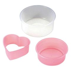 Tiger Crown Microwave Cooking Utensils, White & Pink, 238 x 104mm, PC Sponge Cake Set, Polypropylene, Round & Heart Shapes, 3550 (Set of 3)