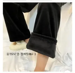 ハイウエスト 裏起毛 コーデュロイ ワイド バンディング パンツ ズボン 黒 冬