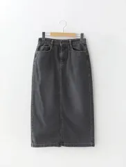 起毛 デニム スリット ロング スカート デニムスカート 32 オーバーサイズ ウォッシュグレー