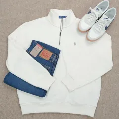 POLO RALPH LAUREN ポロラルフローレン ハーフジップアップ 起毛 スウェット アイボリー L(105)