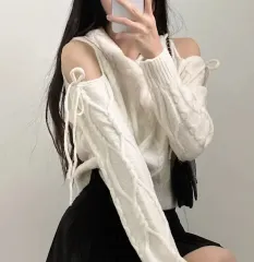 ケーブル編み オープンショルダー オフショルダー ニット アイボリー