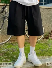 バミューダ パンツ ワイド ワンタック スウェット ショーツ ブラック