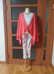 (新規) ケープタイプ ルーズフィット カーディガン コーラルピンク