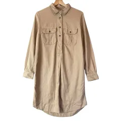 ZADIG&VOLTAIRE ザディグ・エ・ヴォルテール ベージュブラウン ツーポケット 半ボタン ウェスタン ワンピース ミディ丈