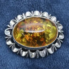 ヴィンテージ アンバー 琥珀 ブローチ シルバー925/24-2157S