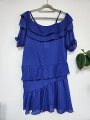 新品 青 フリルワンピース f 返却値 47 総丈 94