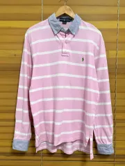 ポロラルフローレン メンズ ライトブルーバイカラーストライプTシャツ L