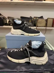 (35) PRADA プラダ ニット ロゴ レディース スニーカー ブラック