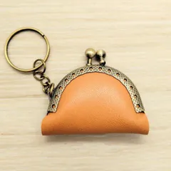 小さい 財布 がま口 ライトブラウン 5cm キーホルダー 革 レザー チャーム ストラップ