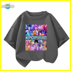 KPOPガールズ! デーモン・ハンターズ 半袖TシャツA 薄手トップス灰色グレー 100 110 120 130 140 150 子供服キッズ服　夏アニメ 映画 女の子 demon hunters 韓国  KK
