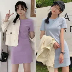 パステル 無地 ラウンド ミニワンピース