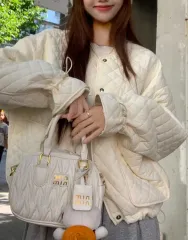 123 ラウンド スナップボタン キルティング ダイヤダウン キルティング ジャケット アイボリー/FREE