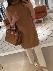 THE LAURENT シルク タートルネック ベスト リッチキャメル