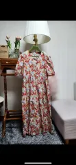 赤 フラワー パターン 夏 ロング丈ワンピース 綿 ワンピース