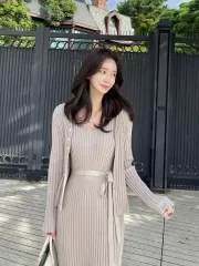 ミミウォー パインウールニット ONE PIECE エトープベージュ マキシ丈