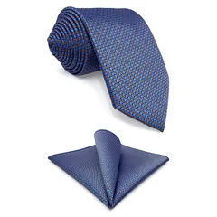 【新品】 [S&W SHLAX&WING] ブルーオレンジ メンズネクタイ＆ポケットスクエアセット 幾何学模様 クラシック 147cm 1