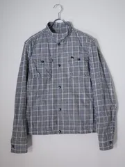 BURBERRY BLUE LABELバーバリー ブルーレーベル メンズ 製品洗いコットン ホースマーク刺繍グレンチェック スタンドカラーシャツジャケット【M】【MJKA81203】